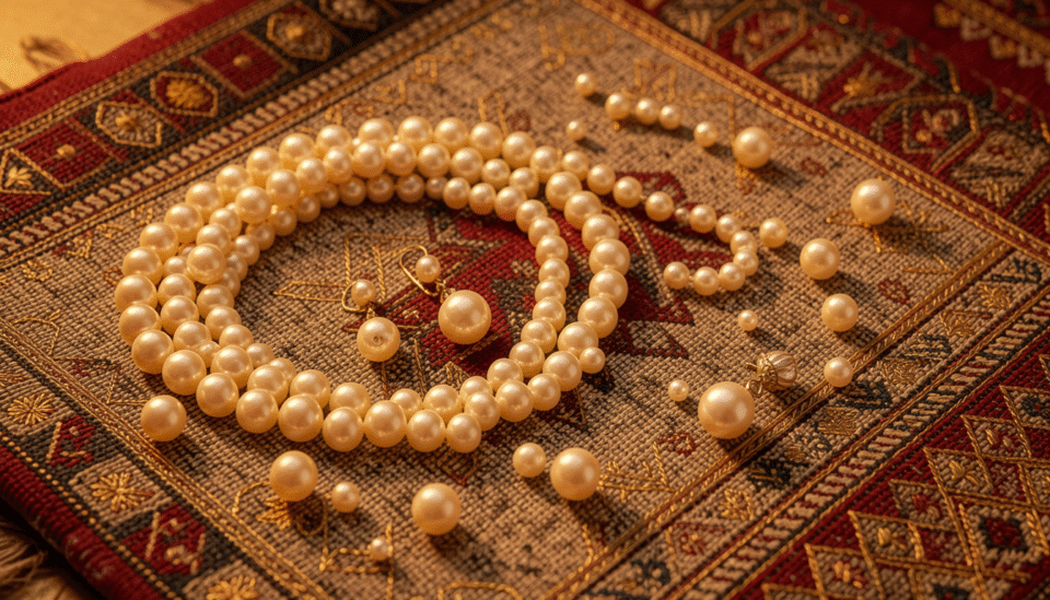Lustrous Bahraini natural pearls displayed on traditional fabric representing cultural heritage and tradition