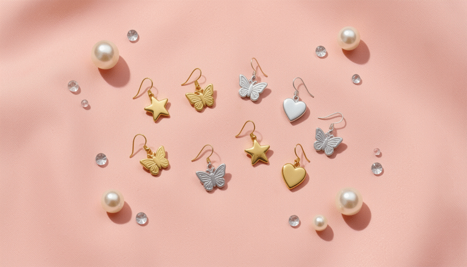 Safe and stylish kids' earrings in Bahrain displayed on a soft pink background