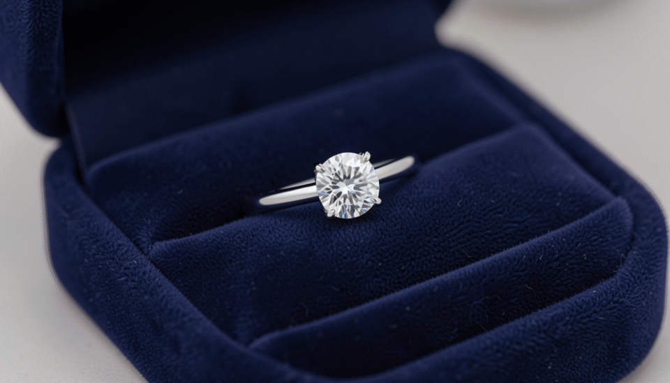 Traditional Bahraini ring with filigree gold work beside a modern diamond solitaire ring on a velvet tray